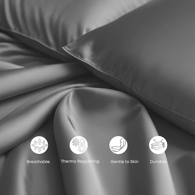 LINENWALAS King Flat Sheet Only - Rayon Derived from Bamboo Silk Bed Sheet, Premium Breathable Cooling Sheet, Soft Top Sheet (King, Light Grey)
