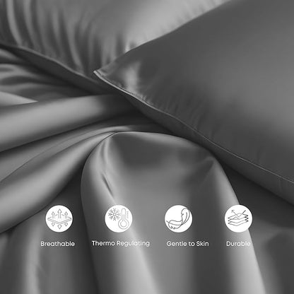 LINENWALAS Full Flat Sheet Only - Rayon Derived from Bamboo Silk Bed Sheet, Premium Breathable Cooling Sheet, Soft Top Sheet (Full, Light Grey)