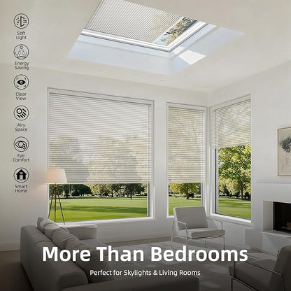 ZSTARR Motorized Skylight Shades Blackout Cellular Honeycomb Electric Blinds with Solar Panel Cordless Rechargeable with Remote for Roof and Slanted Windows Custom Size (Sheer Beige)