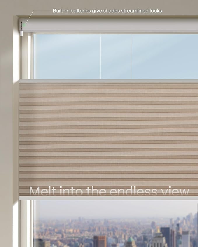 Graywind Motorized Matter Cellular Shades- 60% Blackout Top Down Bottom Up 1-3/4"Cell Honeycomb Blinds for Indoor Windows, Compatible with Alexa Google Siri, Custom Size,Melange Coffee