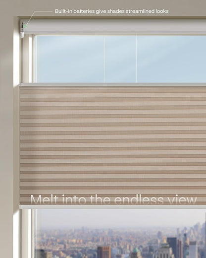 Graywind Motorized Matter Cellular Shades- 60% Blackout Top Down Bottom Up 1-3/4"Cell Honeycomb Blinds for Indoor Windows, Compatible with Alexa Google Siri, Custom Size,Melange Coffee