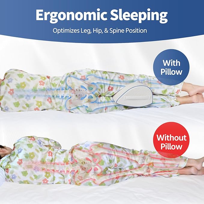 Pozico Leg Pillow for Side Sleeping - Ergonomic Memory Foam Knee Pillow - Leg Positioning Pillow for Knee, Back & Hip - Washable Cover and Handle
