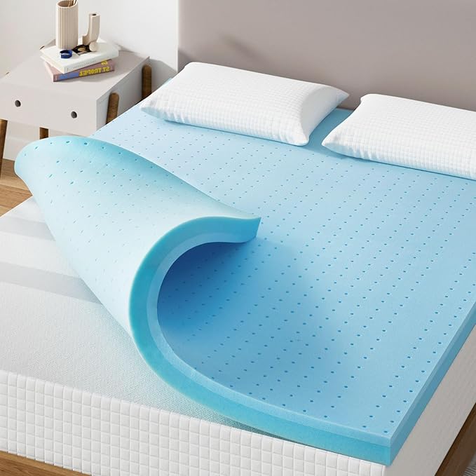 Maxzzz Queen Mattress Topper, 3 inch Cooling Mattress Topper, Memory Foam Gel-Infused Bed Topper, Medium Firm Mattress Topper, CertiPUR-US Certified, Bule