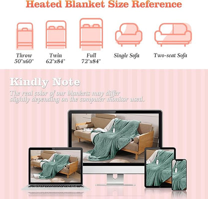 Heated Blanket Electric Throw 50"x60" Heating Blanket 450gsm Ribbed Flannel Sherpa Ultra-Soft with 5 Heating Levels and 4 Hour Auto Off, ETL & FCC Certified Electric Blanket, Great Winter Gift, Green