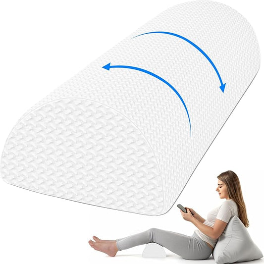 Knee Pillow for Back Sleeping Memory Foam Half Moon Bolster Pillow for Legs, Under Knee Support, Ankle & Foot Comfort Orthopedic Pillow for Side Sleepers (White, 20.4" x 8" x 4.9")