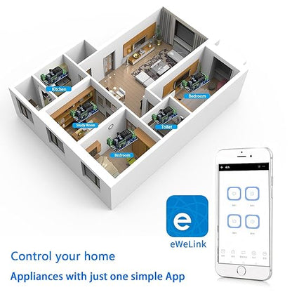 Ewelink WiFi Wireless Smart Relay Module USB 5v/12v/24v/48v Inching Selflock Remote ON Off Power Switch for Access Control,Turn on PC, Compatible with Alexa Google Home