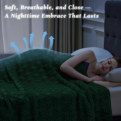 Knitted Weighted Blanket for Adult, Chunky Knit Weighted Throw for Sleep 50"*60" 7lbs, Cooling Breathable Heavy Blanket for Hot Sleepers, Machine Washable Blanket for Room Decor(Green)