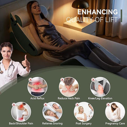 Wedge Pillow Set for After Surgery, 5 PCS Bed Wedge Pillow for Sleeping with Seat, Memory Foam Orthopedic Back Pillow for Pain Relief and Acid Reflux, Adjustable Post Surgery Pillow Green