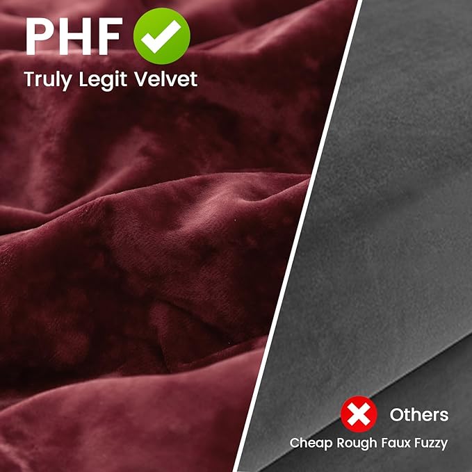 PHF Truly Velvet Pillowcases King Size, No Insert, 2 Pack Ultra Soft Breathable Pillow Shams Covers with Envelope Closure, 20" X 36" Luxury Cozy Warm Fuzzy Flannel, Wine Red