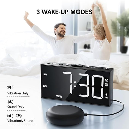 Mesqool Loud Alarm Clock for Heavy Sleeper, with Vibration for Hearing Impaired Deaf, Annoying Clock for Bedroom,USB Port,Dual Alarm with Snooze