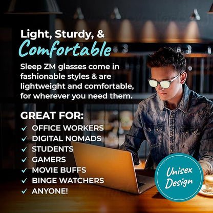 100% Blue Light Blocking Glasses - Better Sleep Anti Eye Strain Protection - Computer Gaming Women Men