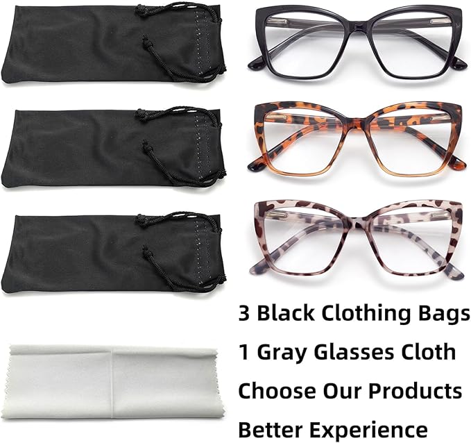 3-Pack Reading Glasses for Women, Oprah Style Frame Spring Hinge Readers Blue Light Blocking Glasses