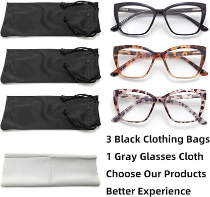3-Pack Reading Glasses for Women, Oprah Style Frame Spring Hinge Readers Blue Light Blocking Glasses