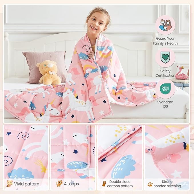 HOSUKKO Weighted Blanket - 7 lbs Pink Unicorn Heavy Blanket - Breathable Blanket(41 * 60 inches, 7 lbs)
