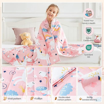 HOSUKKO Weighted Blanket - 7 lbs Pink Unicorn Heavy Blanket - Breathable Blanket(41 * 60 inches, 7 lbs)
