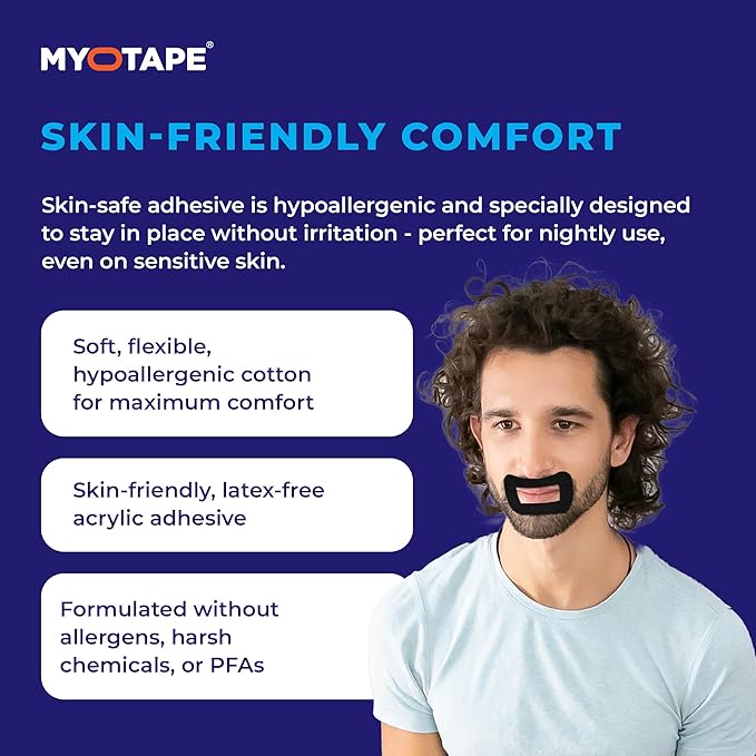 MyoTape - Sleep Tape for Beards - 30 Nights - Reduce Snoring - Improve Sleep - Promote Nasal Breathing - Extra Strong Adhesive - Comfortable & Gentle