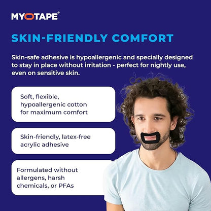 MyoTape - Sleep Tape for Beards - 30 Nights - Reduce Snoring - Improve Sleep - Promote Nasal Breathing - Extra Strong Adhesive - Comfortable & Gentle