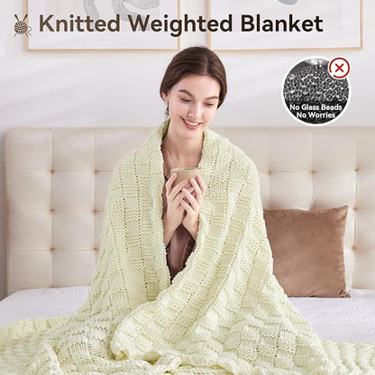 Knitted Weighted Blanket for Adult, No Beads Heavy Blanket 60” x 80'' 15lbs, Breathable Chunky Knit Blanket, Cooling Weighted Blanket for Hot Sleepers, Christmas Home Decor (Cream White)