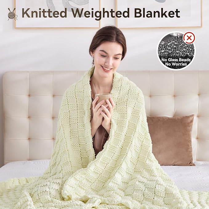 Knitted Weighted Blanket for Adult, No Beads Heavy Blanket 50” x 60'' 5lbs, Breathable Chunky Knit Blanket, Cooling Weighted Blanket for Hot Sleepers, Christmas Home Decor (Cream White)