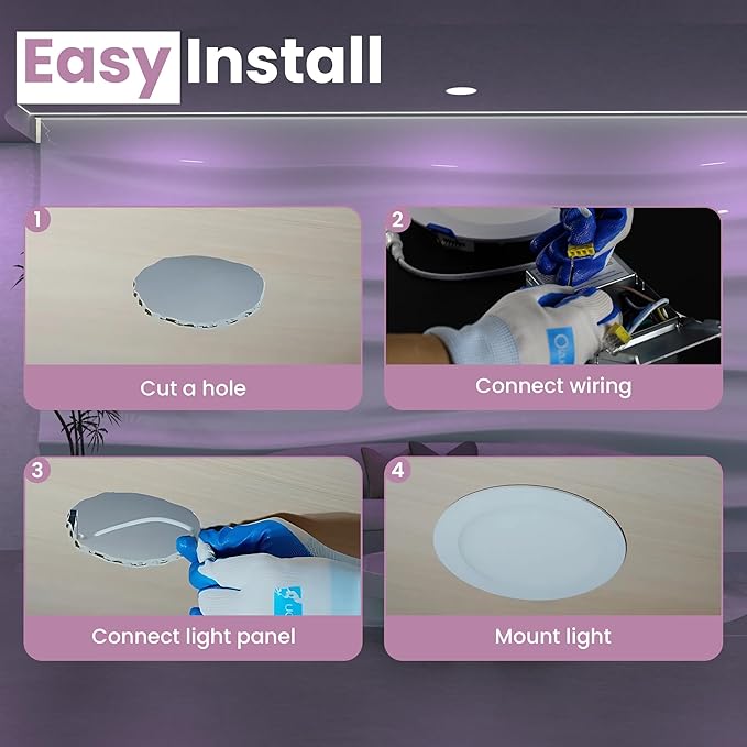 LED Recessed Lighting 6 Inch – 96 LED 5CCT 2700K–6500K Canless Wafer Downlight 16M Colors, Music Sync, Smart App & Voice Control, 1100 Lumens Dimmable RGBCW, Timer for Home & Kitchen – 6 Pack