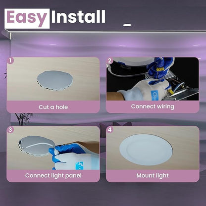 LED Recessed Lighting 6 Inch – 96 LED 5CCT 2700K–6500K Canless Wafer Downlight 16M Colors, Music Sync, Smart App & Voice Control, 1100 Lumens Dimmable RGBCW, Timer for Home & Kitchen – 6 Pack