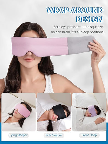 Sleep Mask, Eye Masks for Sleep, Dual-Side Blackout Eye Covers for Side Sleeper, No Velcro,Wide Strap,Adjustable Band,Pressure-Free,Wrapped Around, for Women/Men/Nap/Travel/Yoga - Pink