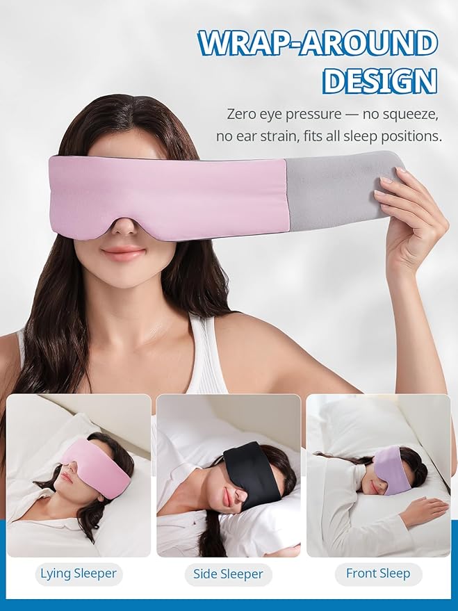 Sleep Mask,Eye Masks for Sleeping,Dual-Side Blackout Eye Covers for Side Sleeper,Soundless Velcro, Adjustable Band,Pressure-Free,Wrapped Around,for Women/Men/Nap/Travel/Yoga-Purple