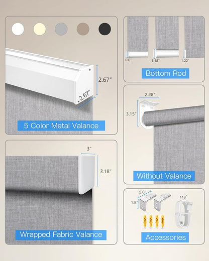 Motorized Roller Shade with Remote Control, Blackout Electric Shade for Windows Compatible with Alexa Google via Hub, Rechargeable Smart Window Blind Customized Size (Fabric Light Grey)