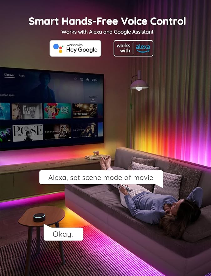 Govee 65.6 feet RGBIC LED Strip Lights for Bedroom, Smart Strip Lights Alexa Compatible, Color Changing LED Lights, Home Decor, 2 Rolls of 32.8 feet