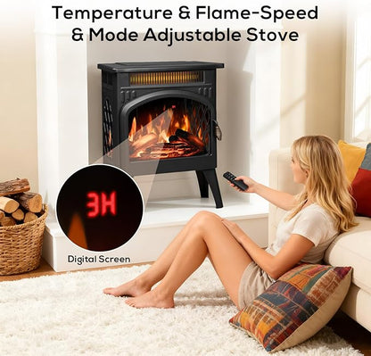 ZAFRO 21" Freestanding Electric Fireplace with Remote, Fireplace Space Heater with Adjustable Flame Color and Brightness, Thermostat/Sleep Mode/Overheat Protection for Bedroom, Living Room(Black)