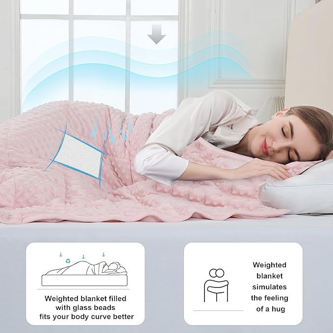 Alomidds Weighted Blanket, Luxury Velvet Heavy Blankets for Adults and Kids,Warm and Breathable Soft and Comfort Minky, Gravity Blanket with Premium Glass Beads (48"x72",12lbs Twin Size - Pink)