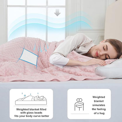 Alomidds Weighted Blanket (60"x80",20lbs Queen Size - Pink), Weighted Blankets for Adults, Breathable Soft and Comfort Minky, Heavy Blanket Microfiber Material with Glass Beads