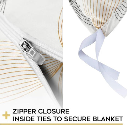 YnM Exclusive Cooling Duvet Cover for Weighted Blankets with 16 Strings (Khaki Flower, 80"x87")