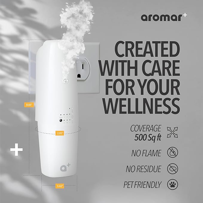 AROMAR Waterless Plug-in Aroma Diffuser - Cold-Air Essential Oil Machine, App-Controlled, Covers 500 Sq.Ft - 'New York' Scent Included - Perfect for Home, Office, & Business use - White