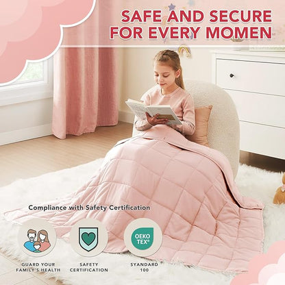 CuteKing Weighted Blanket (10lbs, 50"x60", Pink) Heavy Blanket for 90-100lbs, Weighted Blanket for Cooling & Heating with Premium Glass Beads, Soft Thick Blanket All-Season