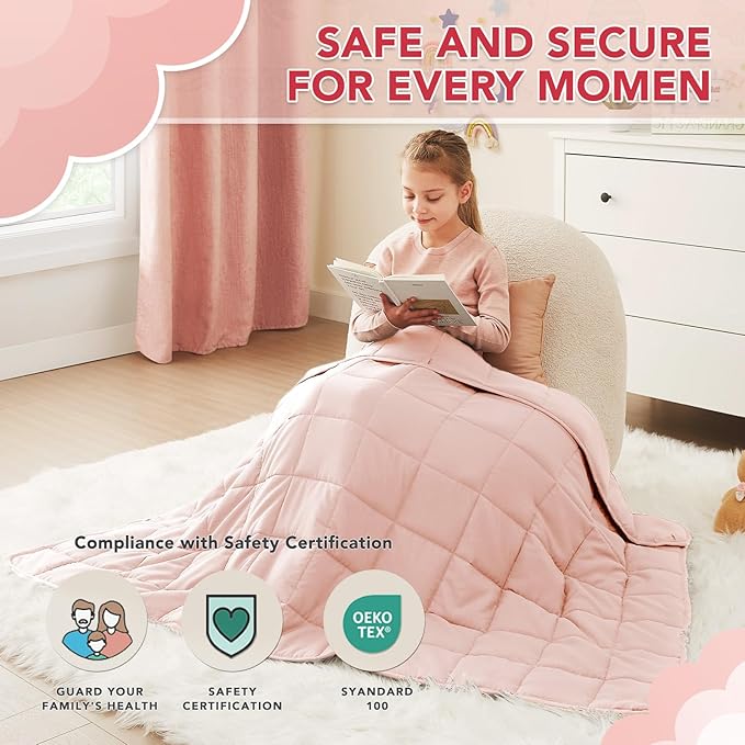 CuteKing Weighted Blanket (5lbs, 36"x48", Pink) Heavy Blanket for 40-60lbs, Weighted Blanket for Cooling & Heating with Premium Glass Beads, Soft Thick Blanket All-Season