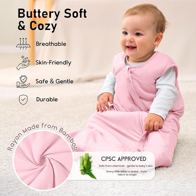 Yoofoss Rayon Made from Bamboo Baby Sleep Sack 18-24 Months 1.0 Tog Baby Wearable Blanket, Super Soft Infant Toddler Sleeping Sack 2-Way Zipper