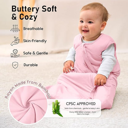 Yoofoss Rayon Made from Bamboo Baby Sleep Sack 12-18 Months 1.0 Tog Baby Wearable Blanket, Super Soft Infant Toddler Sleeping Sack 2-Way Zipper