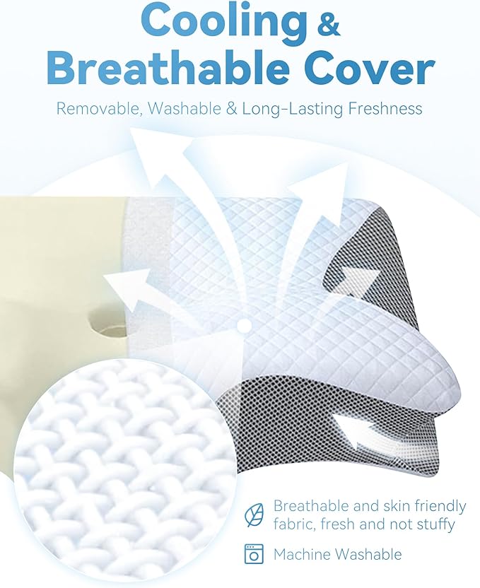 Official Pillow for Sleep Apnea, 15° Neck Elevation Design Odorless Orthopedic Cervical Neck Traction Pillows, Memory Foam Contour Pillow Snoring,Sleep Apnea Pillows for Sleeping, Hollow Design(White)