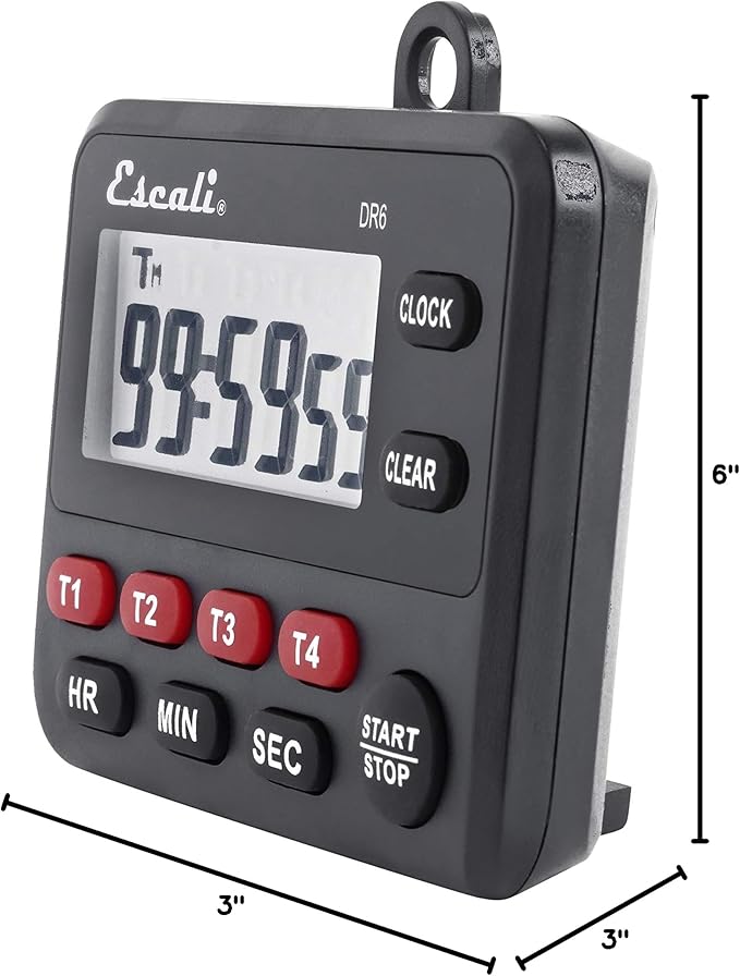 Escali Multi-Task Four Event Digital Kitchen Timer with Clock Mode, Magnetic Back, Overtime Counter
