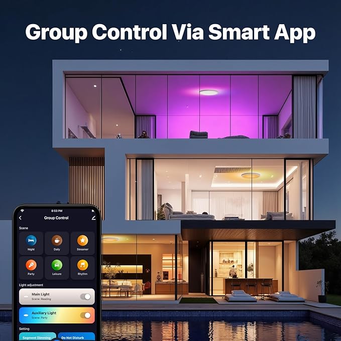 1 Pack Smart RGB Ceiling Light with Remote, 24W 2400LM, 12 Inch LED Flush Mount Ceiling Light Works with Alexa Google Home, Dimmable&2700K-6500K, Low Profile Wired Light for Bedroom Kitchen