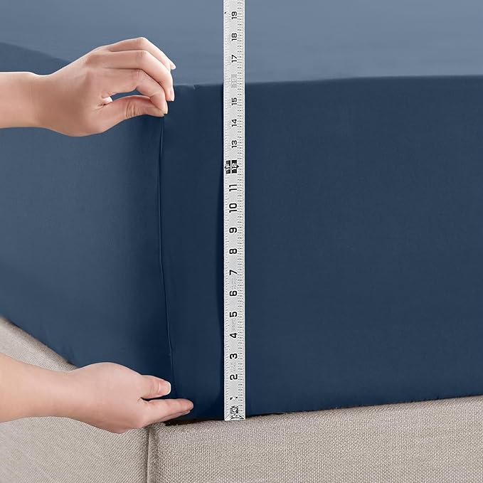 Empyrean 4 Pack Twin Fitted Sheets - Ultra Soft Microfiber, Deep Pocket, Fits 14-16 Inch Mattress, Wrinkle & Fade Resistant, Shrinkproof, Breathable & Durable, Perfect for Twin Beds, Navy Blue