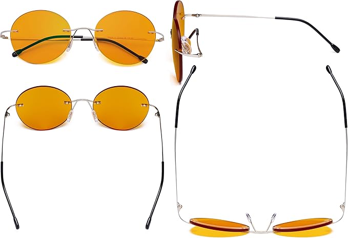 Eyekepper Frameless Blue Light Blocking Glasses with Orange Tinted Lens for Sleeping - Round Rimless Computer Reading Glasses Men Women Silver +0.50