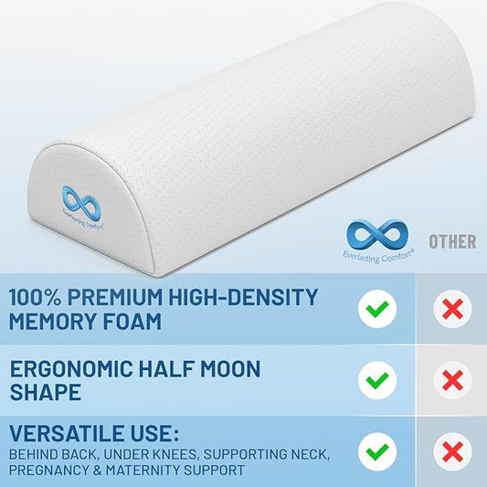 Everlasting Comfort Under Knee Pillow for Back Sleeping - Memory Foam Half Moon Leg Bolster Pillow for Back Pain, Thoracic Support (Pack of 2)