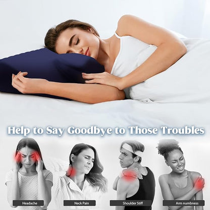 Cervical Pillow for Neck Pain Relief, Cooling Contour Memory Foam Pillows Support Odorless Ergonomic Neck Pillow Adjustable Orthopedic Bed Pillow for Side Back Stomach Sleeper with Pillowcase,Navy