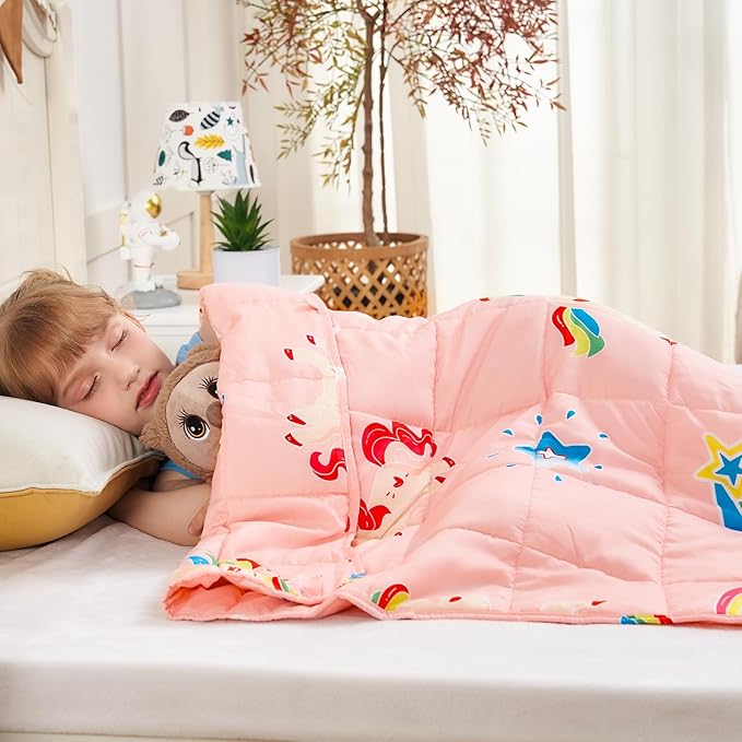yescool Unicorn Weighted Blanket 10 Pounds Cooling Weighted Lap Blanket, Pink Rainbow Heavy Blanket, Breathable Weighted Throw Blanket Gift for 80-110lbs, 40"x60"