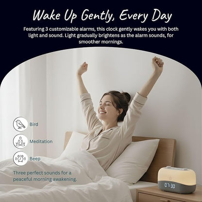 White Noise Machine with 29 Sounds + 16 Colors – Digital Alarm Clock & Amber Night Light for Blue Light Blocking, Gentle Wake Alarm, Sleep Timer & Memory Function for Adults & Kids
