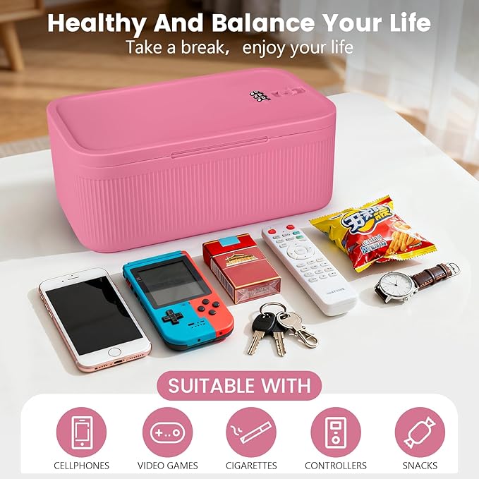 Small Lock Box,Lockable Storage Box with Combination Code for Medication Safe, Medicine Lock Box for Pills/First Aid Kits/Food/Snack Phone Jail,Locked Container for Home/Fridge/Office/School(Pink)