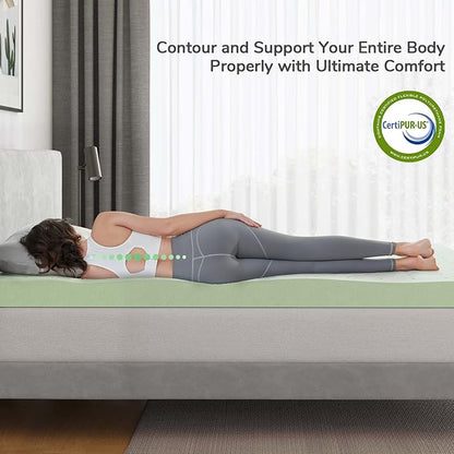 Novilla Mattress Topper Full, High Density 4 Inch Memory Foam Mattress Topper with Gel Infusion for Pressure-Relieving & Cooling, Medium Soft Full Size Mattress Topper, Airflow Design Green