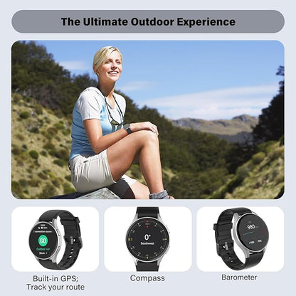 Smart Watch for Men Women (Answer/Make Calls) - 1.32" AMOLED Matte Black Fitness Tracker with GPS & Alexa, 5ATM Waterproof Activity Monitor, Heart Rate/Sleep/SpO2, Sports Watch for Android iPhone